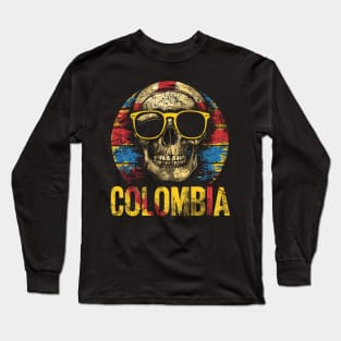Colombian Colombia Flag - Skull Skeleton Country Long Sleeve T-Shirt
